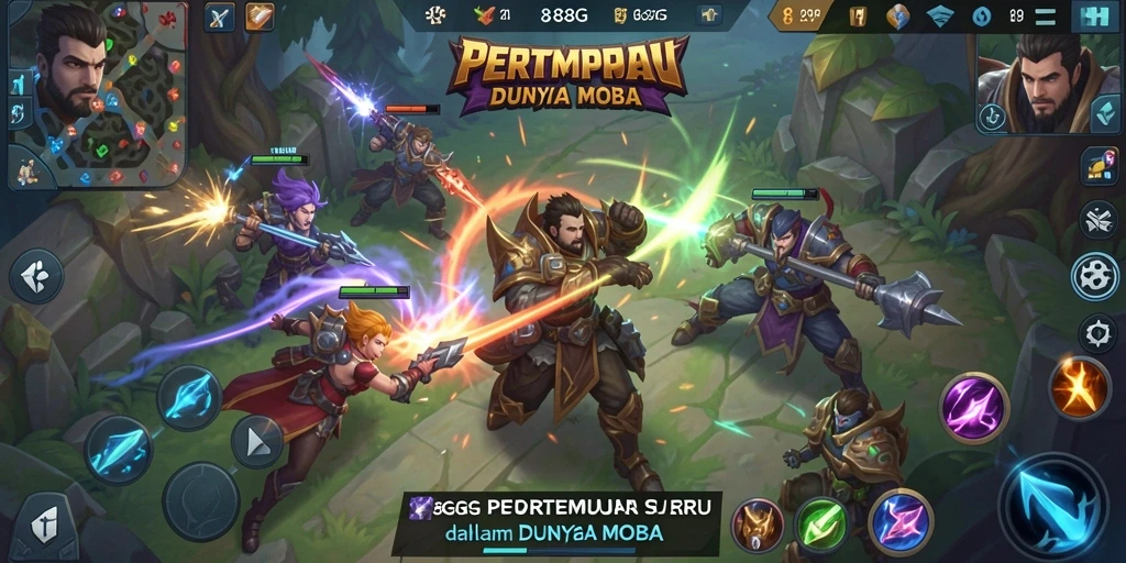Tampilan gameplay MOBA di 8G8G yang menampilkan aksi pertempuran dramatis.