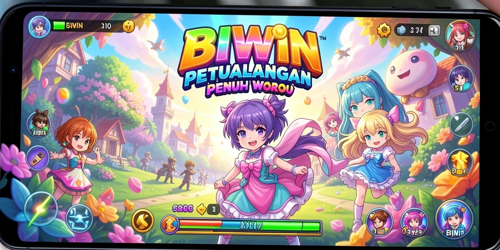 Tampilan utama gameplay BIWIN dengan karakter anime beraksi.