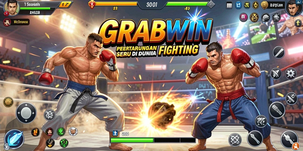 Screenshot gameplay GRABWIN menampilkan aksi pertarungan yang intens.
