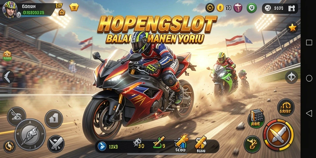 Gameplay HOPENGSLOT yang menegangkan dengan balapan motor.