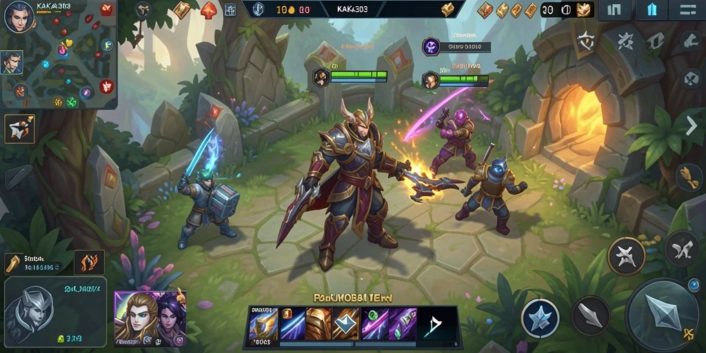 Tampilan gameplay seru KAKA303 dengan karakter MOBA yang unik.