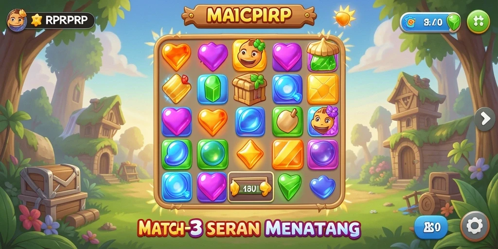 Tampilan gameplay RPRPRP dengan elemen Match-3 yang menarik.