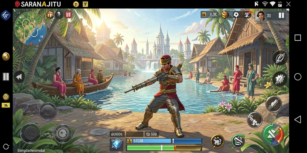Tangkapan layar utama SARANAJITU yang menunjukkan gameplay simulasi yang realistis.
