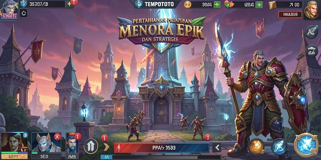 Tampilan gameplay TEMPOTOTO yang menarik dengan menara unik dan musuh beragam.